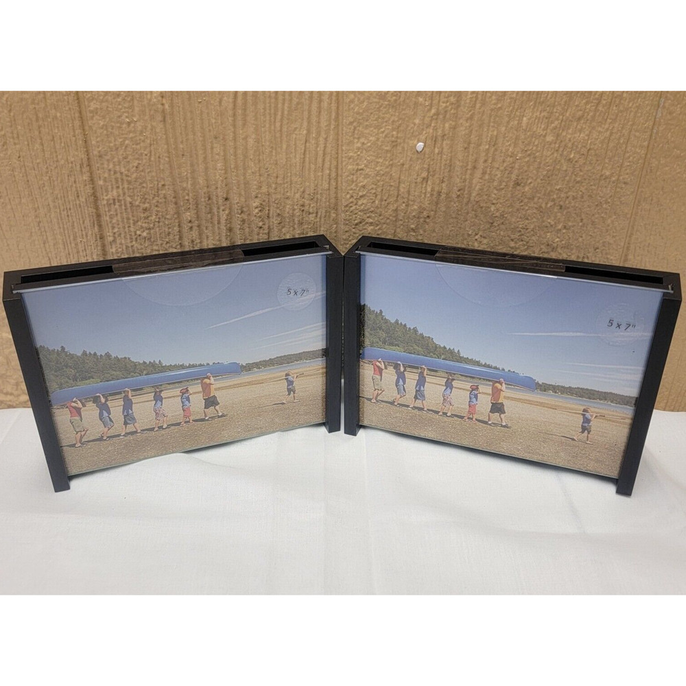 2pc Room Essentials Photo Frame C Shape Horizontal Black 5x7" Photo Holder Wood